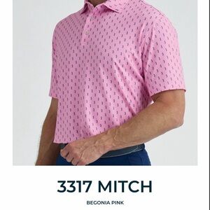 Bermuda Sands ApparelShort-Sleeve Polo in Begonia Pink with navy golf figure pat